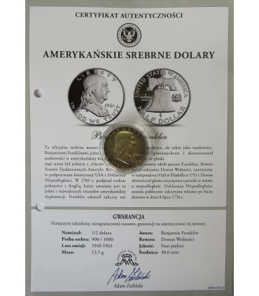 USA, 1/2 dolara 1963 - Franklin, st. 3/3+