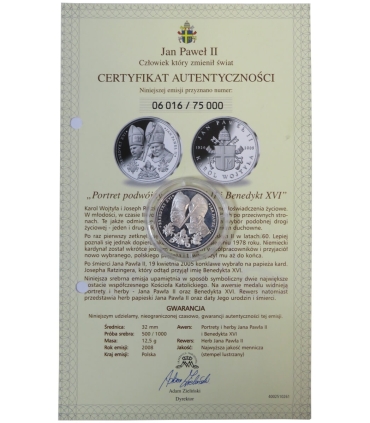 Polska, medal Jan Paweł II i Benedykt XVI, 2005, certyfikat