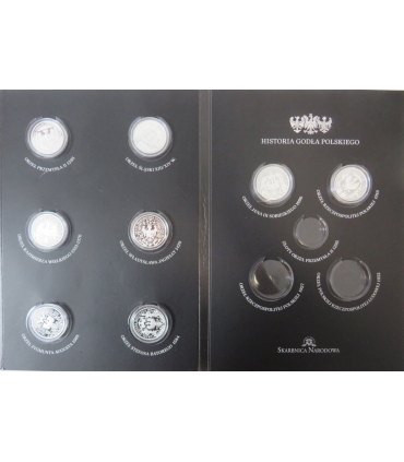 8 szt. zestaw symbole narodowe historia godła, srebro, etui, certyfikaty
