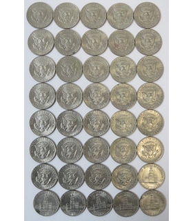 LOT: 40 x 1/2 half dollar Kennedy, miedzionikiel, mix roczników, bardzo ładne