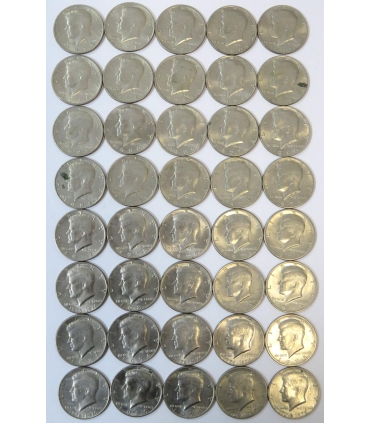 LOT: 40 x 1/2 half dollar Kennedy, miedzionikiel, mix roczników, bardzo ładne
