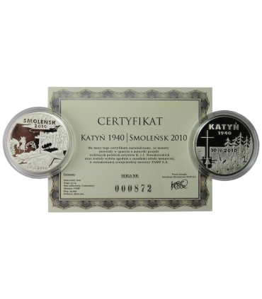 Ku Przestrodze i Pamięci na zawsze - Katyń , Smoleńsk, dwa medale uncjowe 999 + etui