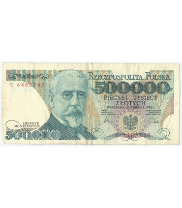 500000 zł Henryk Sienkiewicz 1990, seria E, stan 3/3-