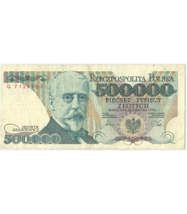 500000 zł Henryk Sienkiewicz 1990, seria G, stan 3/3+