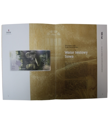 105 lat PWPW, banknoty testowe  Chaplin, Afryka 55, Sowa, znaki wodne, ryt, karta NFT