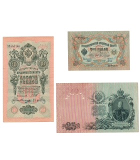 Lot Rosja, 25 rubli 1909, 10 rubli 1909, 3 ruble 1905, bardzo ładne