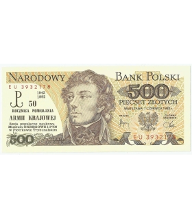 500 zł, Tadeusz Kościuszko, 1982 z nadrukiem P.T.N Józef Ostaszewski