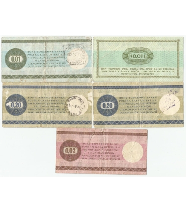 Lot: Zestaw 5 bonów towarowych PEWEX, 1969/1979 stan 3-