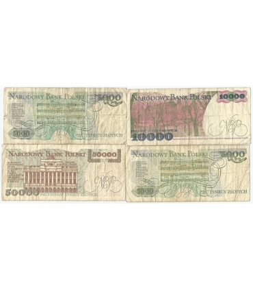 Lot 4 x Banknoty PRL w tym 50000 zł Stanisław Staszic 1989, seria A, 3-/4+