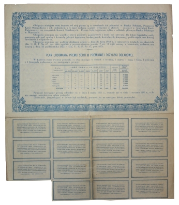 Obligacja pożyczki dolarowej wartości 5 dolarów, 44.57 złotego, 1 lutego 1931