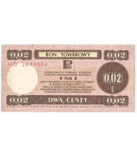 Bon towarowy Pewex 2 centy 1979 stan 3-