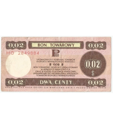 Bon towarowy Pewex 2 centy 1979 stan 3-