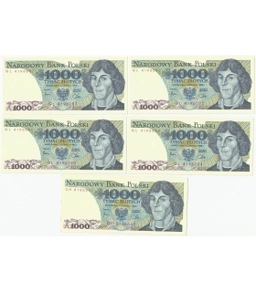 Lot: 5 x 1000 zł, Mikołaj Kopernik, 1982, GL / GM, z paczki bankowej, st. 1/1-