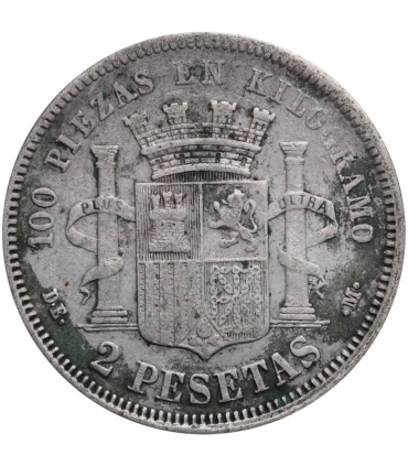 Hiszpania 2 pesety, 1870 srebro, st. 3