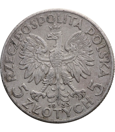 5 złotych głowa kobiety 1933, stan 3/3+, ładna