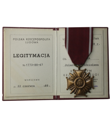 Brązowy krzyż zasługi PRL + legitymacja + pudełko