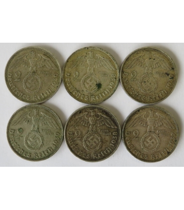 Lot: 5 x 2 marki Hindenburg 1937-1939