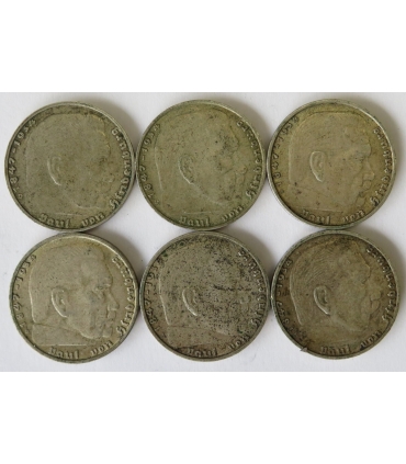 Lot: 5 x 2 marki Hindenburg 1937-1939