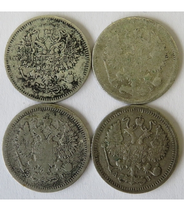 Lot, Rosja carska, zestaw 4 x 10 kopiejek, srebro