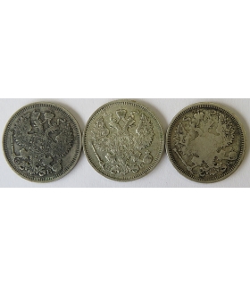 Lot: Rosja 3 x 20 kopiejek 1890, 1910, 1914