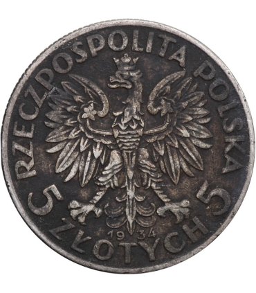 5 złotych głowa kobiety 1934, stan 3-