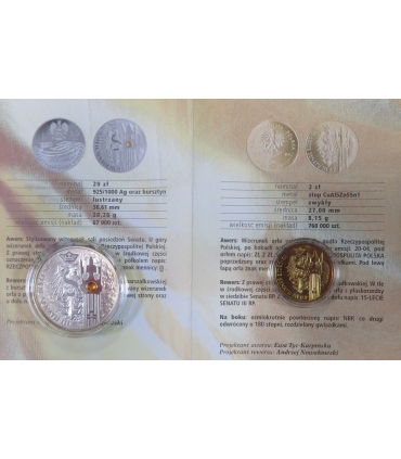 Ekskluzywny zestaw 15-lecie Senatu III RP, 20 zł + 2 zł + etui + folder
