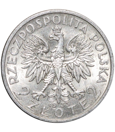2 złote głowa kobiety 1933, stan 2/2+