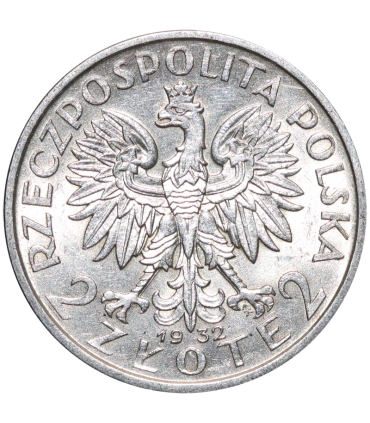 2 złote głowa kobiety 1932, stan 2/2+