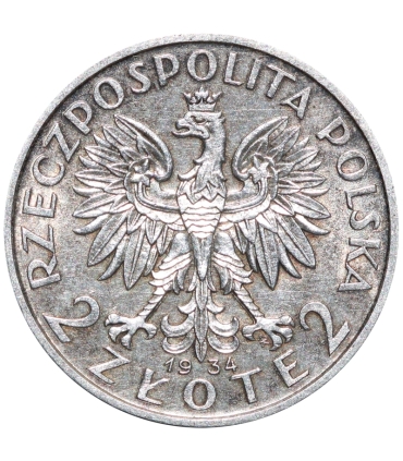 2 złote głowa kobiety 1934, stan 1-, MENNICZA