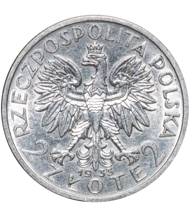 2 złote głowa kobiety 1933, stan 1-, MENNICZA