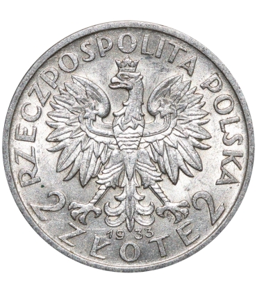 2 złote głowa kobiety 1933, stan 1-/2+
