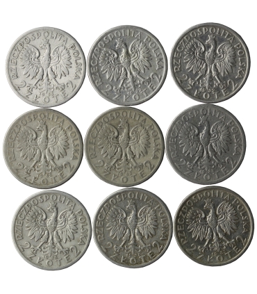 LOT 9 x 2 złote głowa kobiety 1932, 1933, 1934