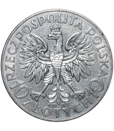 10 złotych Głowa kobiety 1933, stan 2