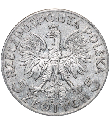 5 złotych głowa kobiety 1933, stan 2-/3+