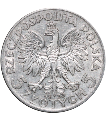 5 złotych głowa kobiety 1933, stan 2-