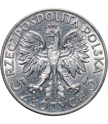 5 złotych głowa kobiety 1933, stan 2+
