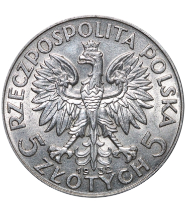 5 złotych głowa kobiety 1932, stan 1-, mennicza