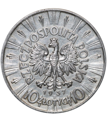 10 złotych Józef Piłsudski 1937, stan 1-, mennicza, rzadszy rocznik