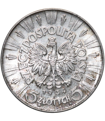 5 złotych Piłsudski 1934, stan 1-, mennicza