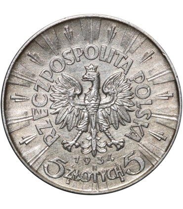 5 złotych Piłsudski 1934, stan 1-, mennicza