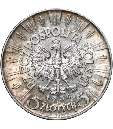 5 złotych Piłsudski 1934, stan 2/2-
