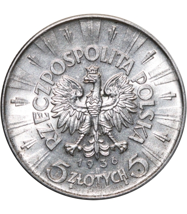 5 złotych Piłsudski 1936, stan 1-, mennicza