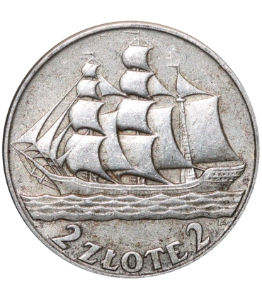 2 zł Żaglowiec 1936, stan 3+