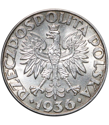kopia 2 zł Żaglowiec 1936, stan 1-, mennicza