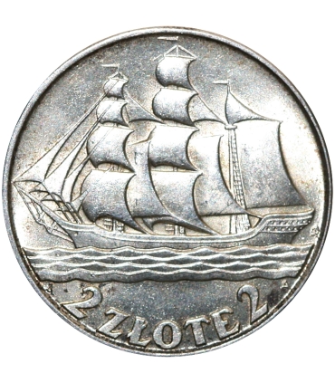 kopia 2 zł Żaglowiec 1936, stan 1-, mennicza
