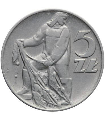 5 zł rybak, 1958, 3+, rzadki rocznik, wąska ósemka, połysk