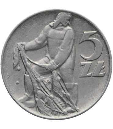 5 zł, Rybak, 1973, destrukt, skrętka w prawo ~100 stopni, stan 2-