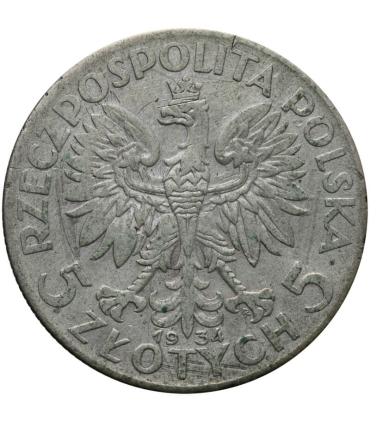 5 złotych głowa kobiety 1934, stan 3-