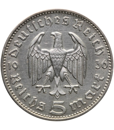 5 marek, Hindenburg, 1936, J, stan 3