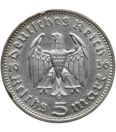 5 marek, Hindenburg, 1936, D, stan 3